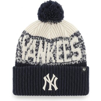 47 Brand Bone Chill Cuff Knit New York Yankees MLB Navy Blue Beanie with Pompom