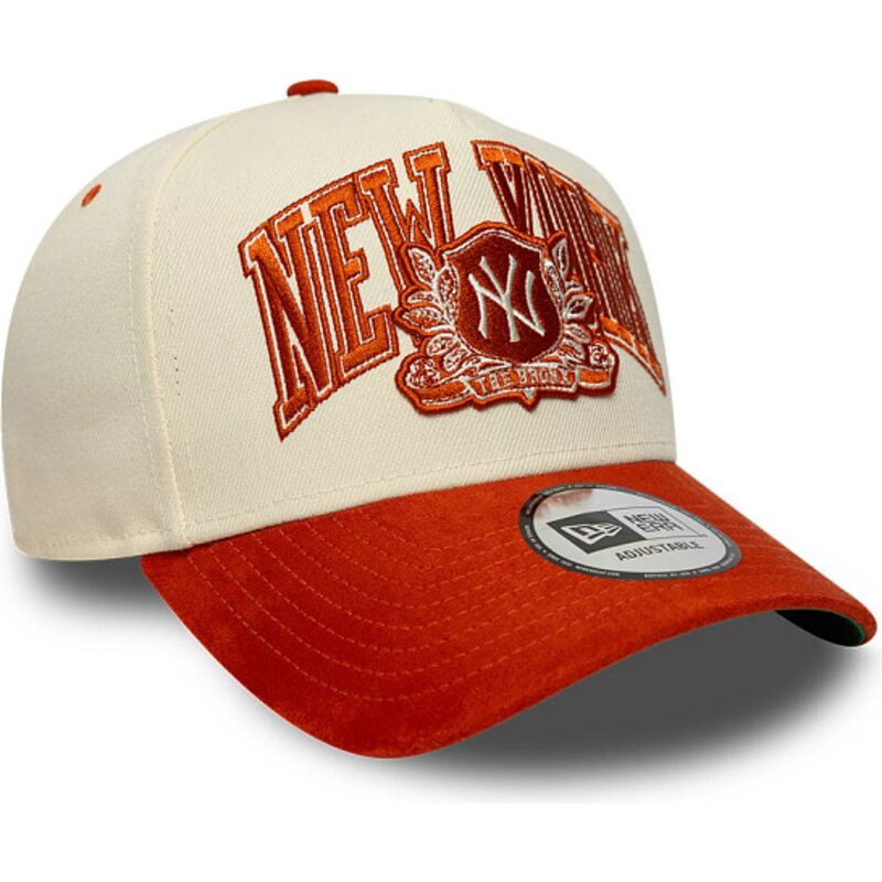 new-era-curved-brim-e-frame-wordmark-suede-new-york-yankees-mlb-beige-and-brown-snapback-cap