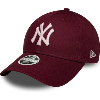 New Era Curved Brim Women Pink Logo 9FORTY Metallic Logo New York Yankees MLB Red Adjustable Cap