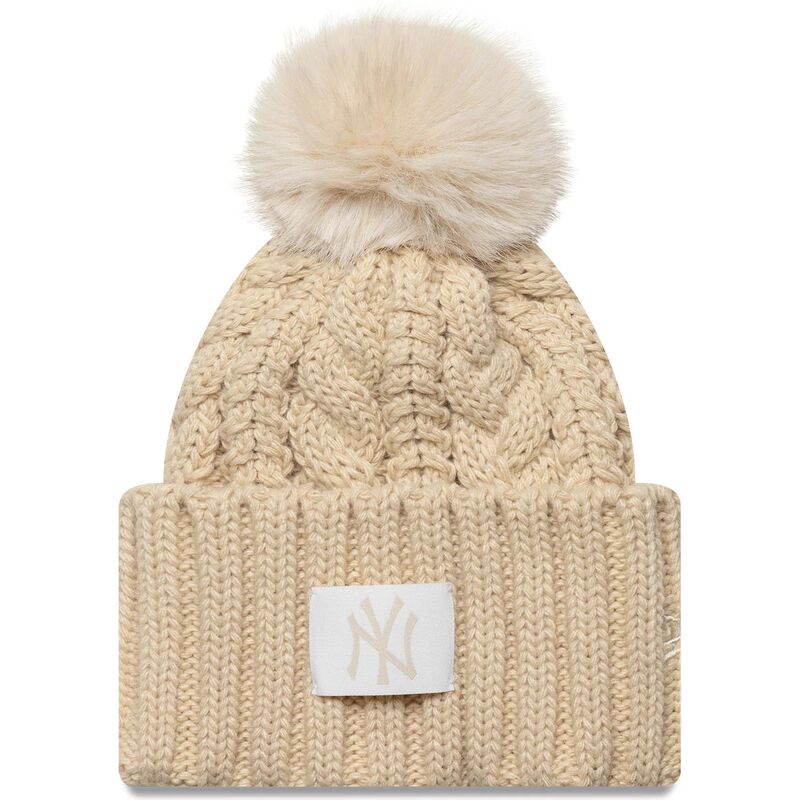 new-era-youth-cable-new-york-yankees-mlb-beige-beanie-with-pompom