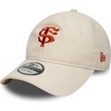 new-era-curved-brim-red-logo-9twenty-faux-suede-stade-toulousain-top-14-beige-adjustable-cap