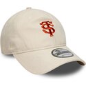 new-era-curved-brim-red-logo-9twenty-faux-suede-stade-toulousain-top-14-beige-adjustable-cap