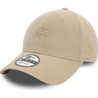 New Era Curved Brim 9FORTY Baby Cord Stade Toulousain Top 14 Beige Adjustable Cap with Beige Logo