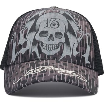 Ed Hardy 13 Skull Black Trucker Hat