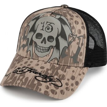 Ed Hardy 13 Skull Grey and Black Trucker Hat