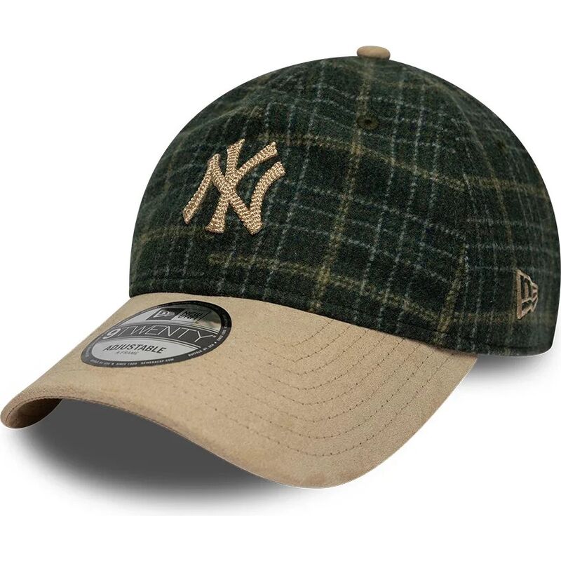 new-era-curved-brim-9twenty-mix-check-new-york-yankees-mlb-green-and-beige-adjustable-cap