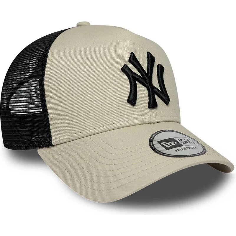new-era-black-logo-a-frame-league-essential-new-york-yankees-mlb-beige-and-black-trucker-hat new-era-black-logo-a-frame-league-essential-new-york-yankees-mlb-beige-and-black-trucker-hat