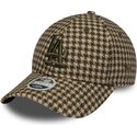 new-era-curved-brim-women-9forty-m-crown-houndstooth-los-angeles-dodgers-mlb-green-and-brown-adjustable-cap