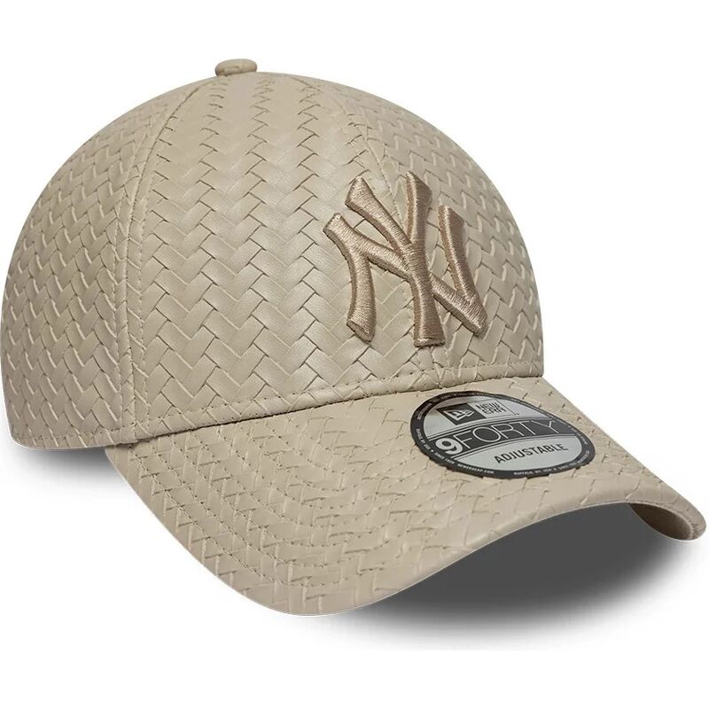 new-era-curved-brim-9forty-pu-weave-new-york-yankees-mlb-beige-adjustable-cap-with-beige-logo
