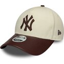 new-era-curved-brim-women-9forty-m-crown-fabric-mix-new-york-yankees-mlb-beige-and-brown-adjustable-cap