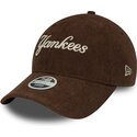 new-era-curved-brim-women-9twenty-cord-script-new-york-yankees-mlb-brown-adjustable-cap