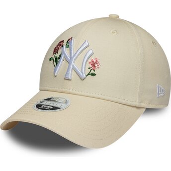 New Era Curved Brim Women 9FORTY Rose Sequin New York Yankees MLB Beige Snapback Cap