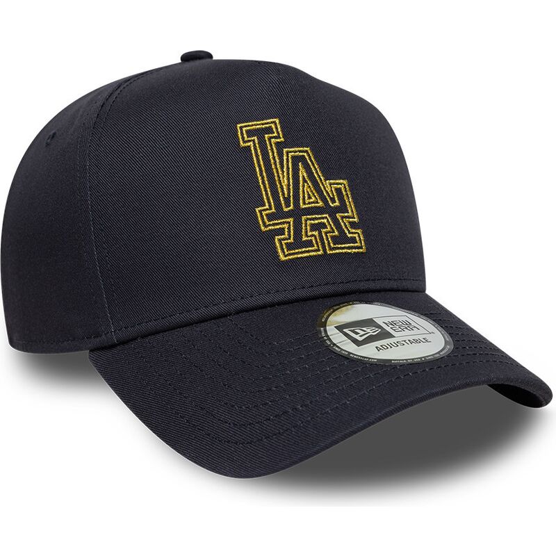 new-era-curved-brim-golden-logo-e-frame-metallic-outline-los-angeles-dodgers-mlb-navy-blue-snapback-cap