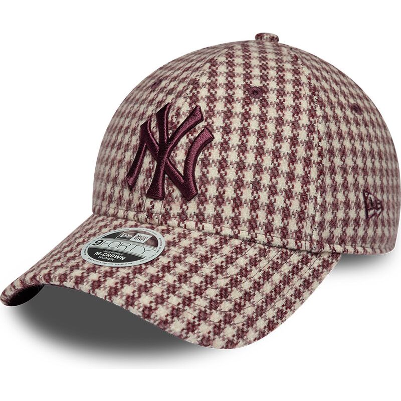 new-era-curved-brim-women-maroon-logo-9forty-m-crown-houndstooth-new-york-yankees-mlb-maroon-and-beige-adjustable-cap new-era-curved-brim-women-maroon-logo-9forty-m-crown-houndstooth-new-york-yankees-mlb-maroon-and-beige-adjustable-cap