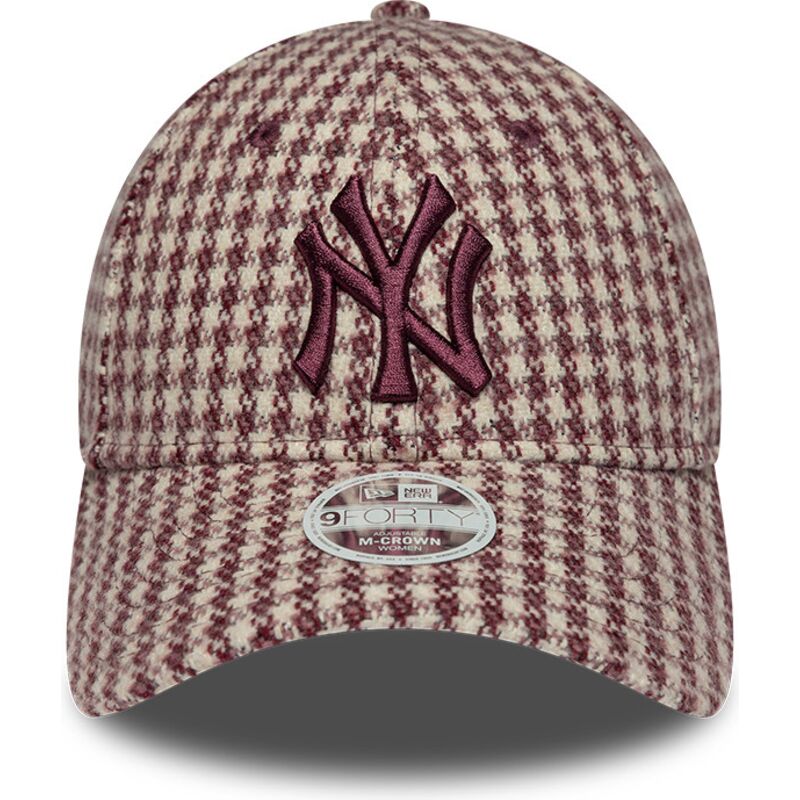 new-era-curved-brim-women-maroon-logo-9forty-m-crown-houndstooth-new-york-yankees-mlb-maroon-and-beige-adjustable-cap new-era-curved-brim-women-maroon-logo-9forty-m-crown-houndstooth-new-york-yankees-mlb-maroon-and-beige-adjustable-cap