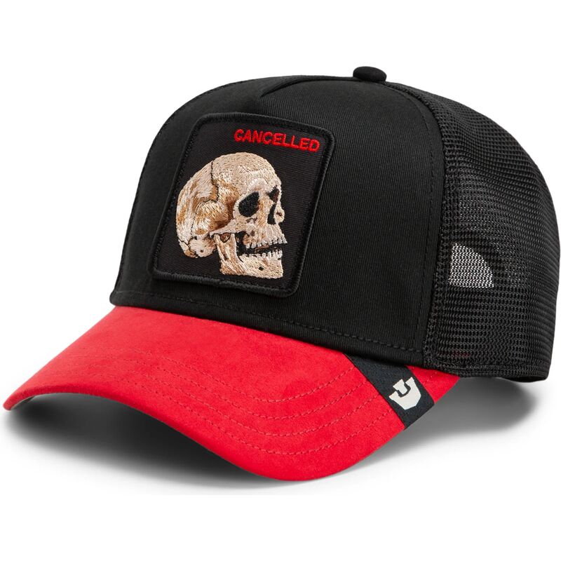 goorin-bros-cancelled-skull-trucker-microsuede-the-farm-black-and-red-trucker-hat goorin-bros-cancelled-skull-trucker-microsuede-the-farm-black-and-red-trucker-hat