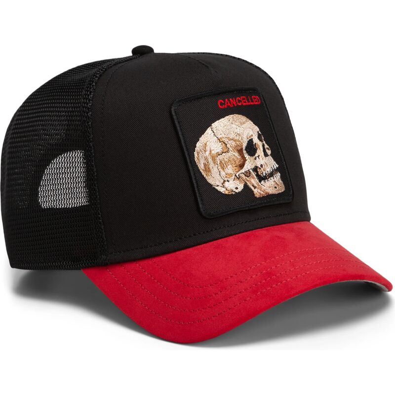 goorin-bros-cancelled-skull-trucker-microsuede-the-farm-black-and-red-trucker-hat goorin-bros-cancelled-skull-trucker-microsuede-the-farm-black-and-red-trucker-hat