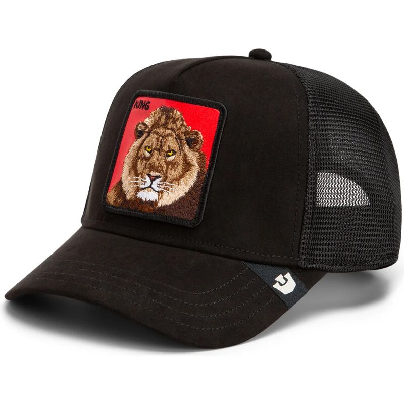 goorin-bros-lion-re-leone-rosso-microsuede-king-the-farm-black-and-red-trucker-hat goorin-bros-lion-re-leone-rosso-microsuede-king-the-farm-black-and-red-trucker-hat