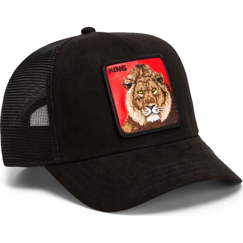 goorin-bros-lion-re-leone-rosso-microsuede-king-the-farm-black-and-red-trucker-hat goorin-bros-lion-re-leone-rosso-microsuede-king-the-farm-black-and-red-trucker-hat