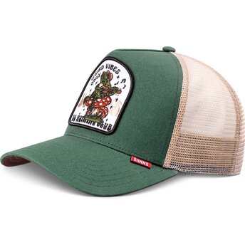 Djinns HFT Do Nothing Club Weird Vibes Frog Green and Beige Trucker Hat