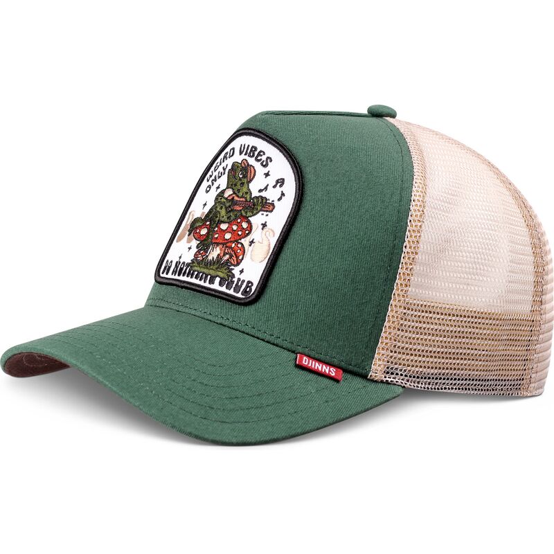 djinns-hft-do-nothing-club-weird-vibes-frog-green-and-beige-trucker-hat djinns-hft-do-nothing-club-weird-vibes-frog-green-and-beige-trucker-hat