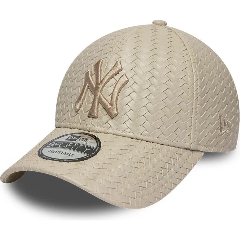 new-era-curved-brim-9forty-pu-weave-new-york-yankees-mlb-beige-adjustable-cap-with-beige-logo new-era-curved-brim-9forty-pu-weave-new-york-yankees-mlb-beige-adjustable-cap-with-beige-logo