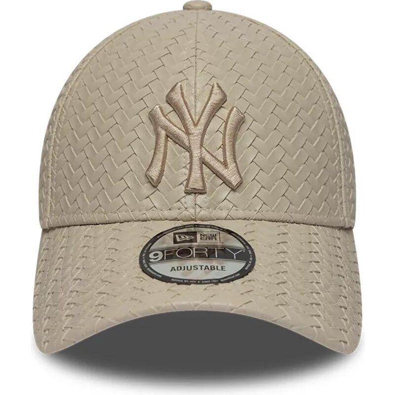 new-era-curved-brim-9forty-pu-weave-new-york-yankees-mlb-beige-adjustable-cap-with-beige-logo new-era-curved-brim-9forty-pu-weave-new-york-yankees-mlb-beige-adjustable-cap-with-beige-logo