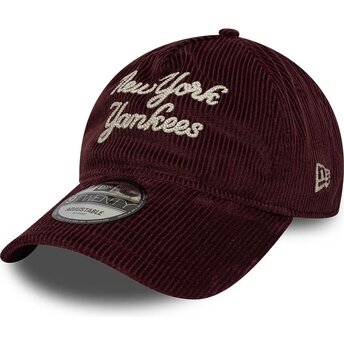 New Era Curved Brim 9TWENTY A Frame Cord Script New York Yankees MLB Maroon Adjustable Cap
