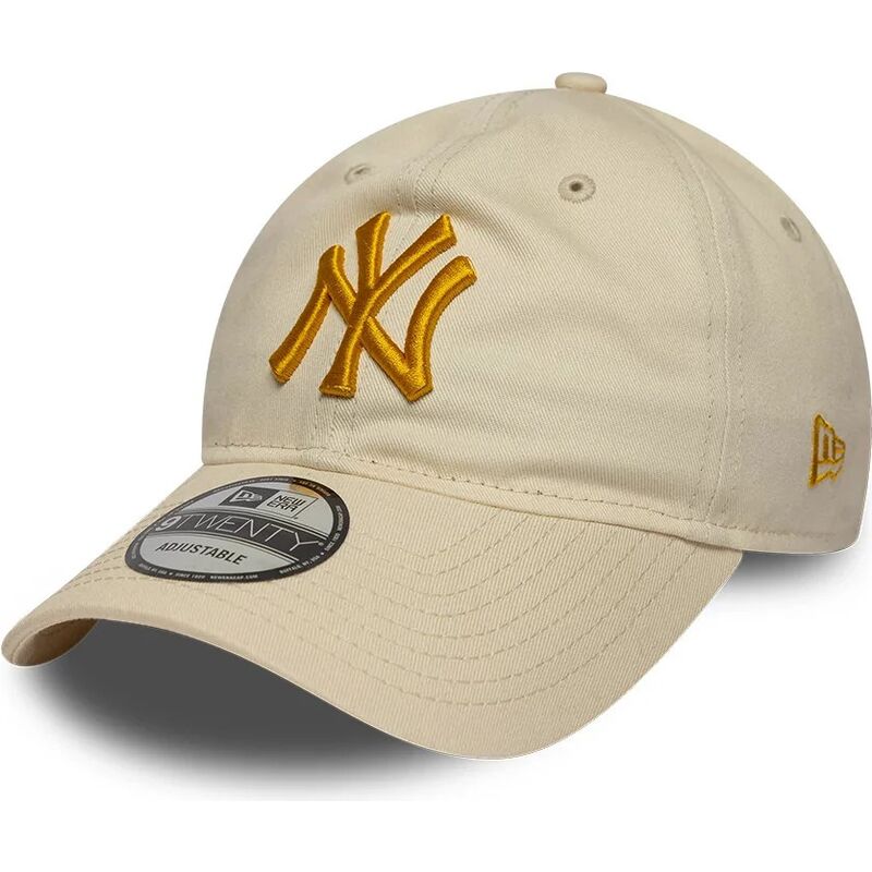 new-era-curved-brim-golden-logo-9twenty-league-essential-new-york-yankees-mlb-beige-adjustable-cap