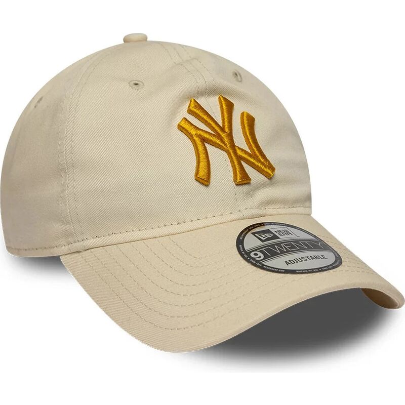 new-era-curved-brim-golden-logo-9twenty-league-essential-new-york-yankees-mlb-beige-adjustable-cap