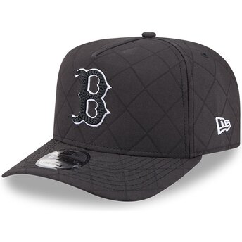 New Era Curved Brim Black Logo 9FIFTY A Frame Precurved Checkered Boston Red Sox MLB Black Snapback Cap