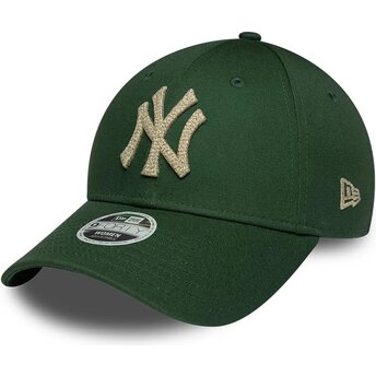 New Era Curved Brim Women 9FORTY Metallic New York Yankees MLB Green Adjustable Cap