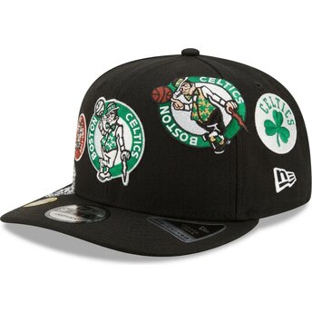New Era Curved Brim 9FIFTY A Frame Precurved Multi Patch Boston Celtics NBA Black Snapback Cap