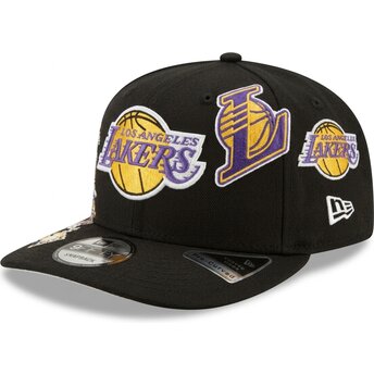 New Era Curved Brim 9FIFTY A Frame Precurved Multi Patch Los Angeles Lakers NBA Black Snapback Cap
