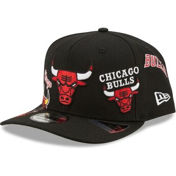 New Era Curved Brim 9FIFTY A Frame Precurved Multi Patch Chicago Bulls NBA Black Snapback Cap