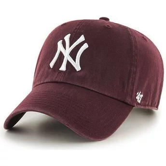 47 Brand Curved Brim New York Yankees MLB Clean Up Maroon Cap